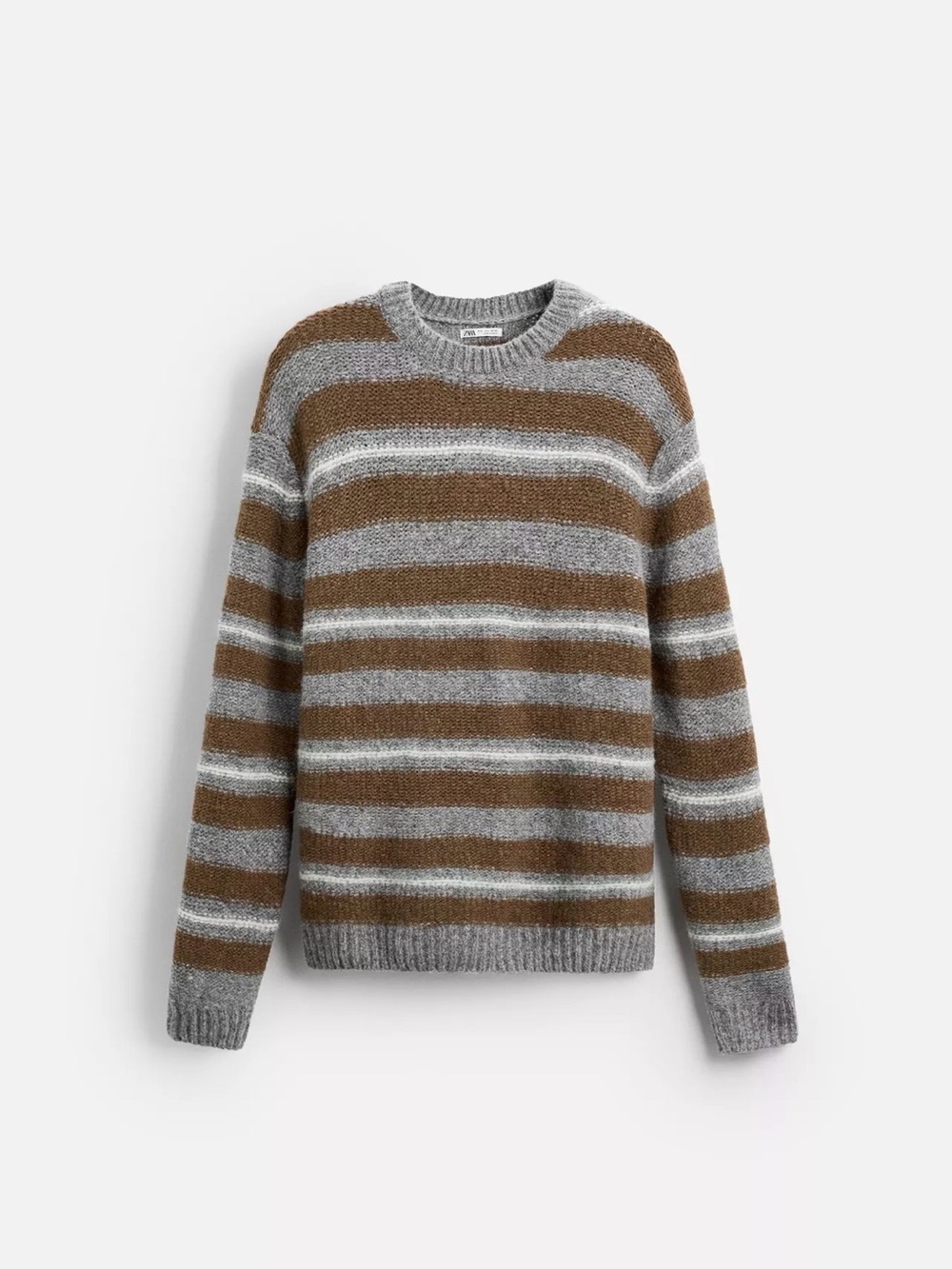 Zara Striped Crewneck Sweater in Brown and Gray